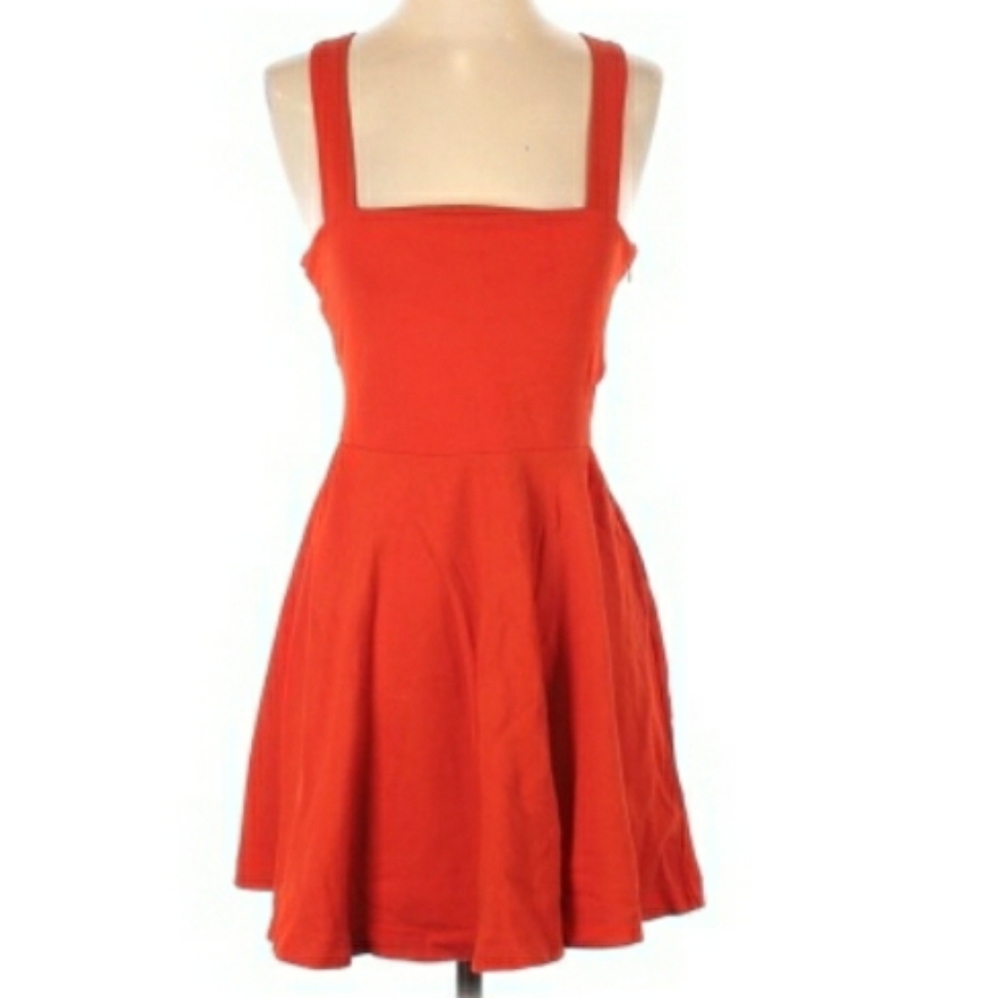 Zara Orange Fit & Flare Squre Neck Dress Mini M